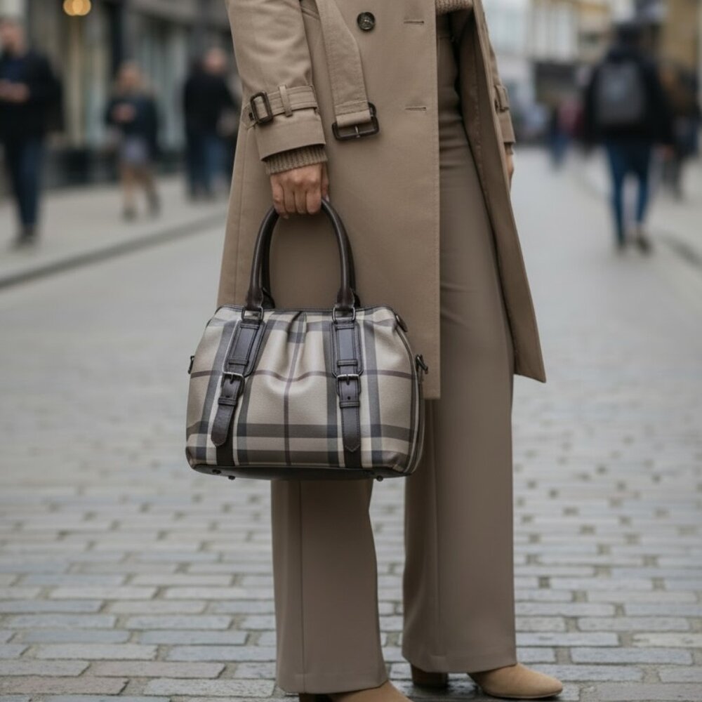 Burberry Northfield Smoked Check Satchel | Crossbody Strap - Picture 8 of 9